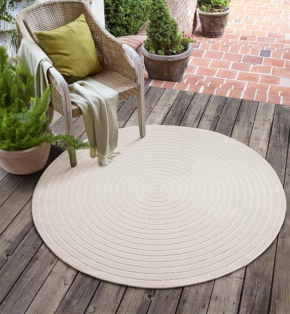 Teneriffe Plus Outdoor Teppich Rund – Moderner In- & Outdoorteppich-Cream