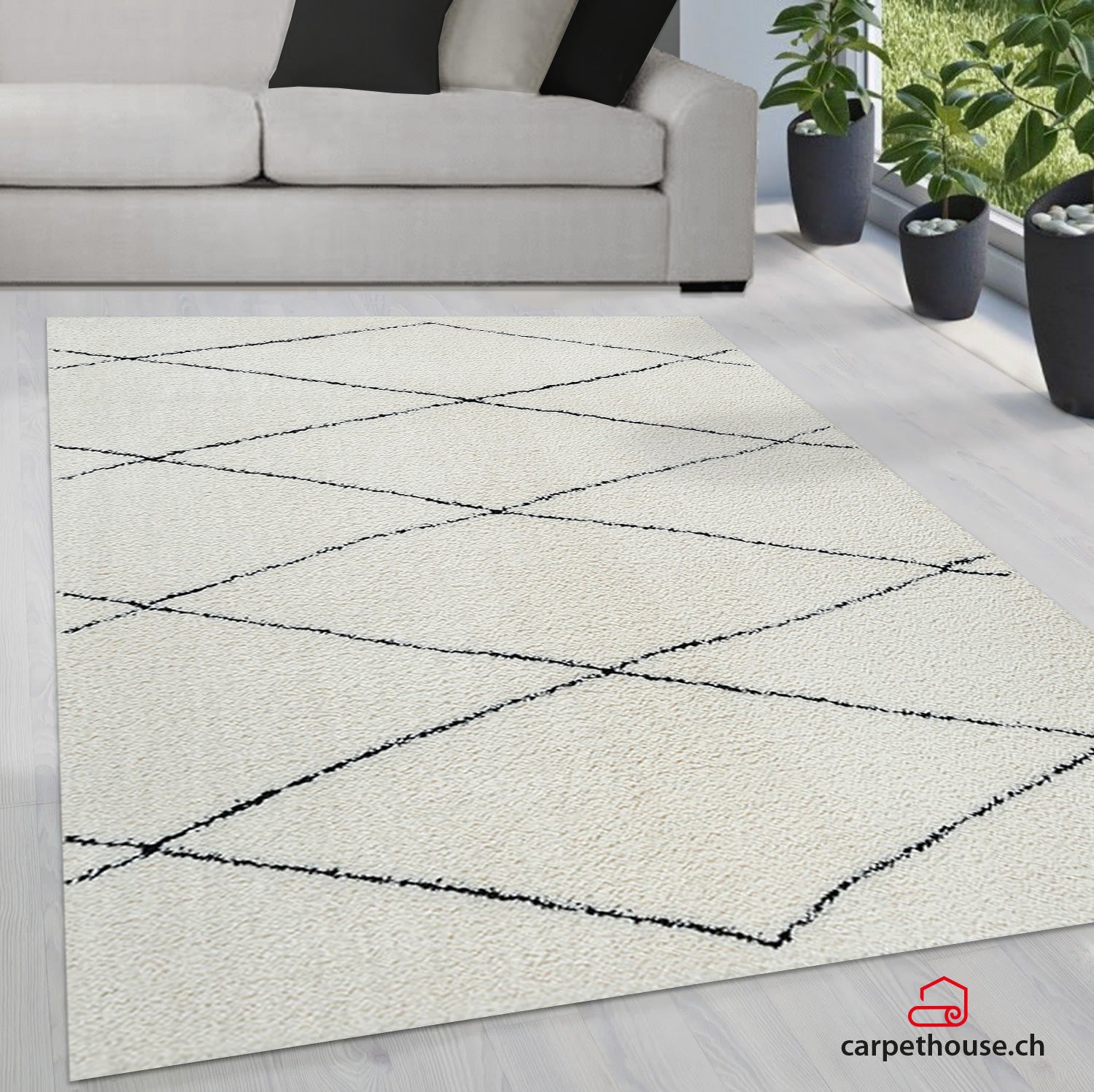 Ideal Shaggy Hochflorteppich 80259 390-White Black