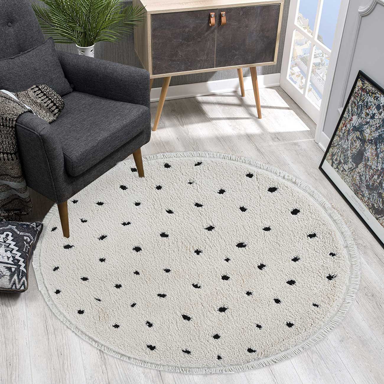 Ideal Shaggy Hochflorteppich 80406 260-Cream mit fransen – Rund