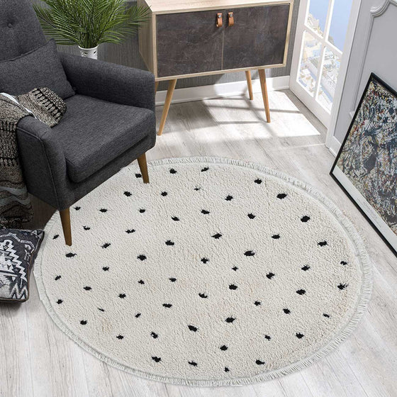 Ideal Shaggy Hochflorteppich 80406 260-Cream mit fransen – Rund