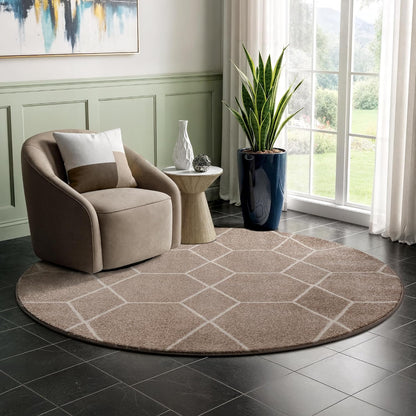 Sanat Trellis – Kurzflor-Teppich Rund Beige