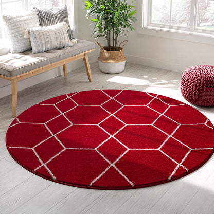 Sanat Trellis – Kurzflor-Teppich Rund Rot