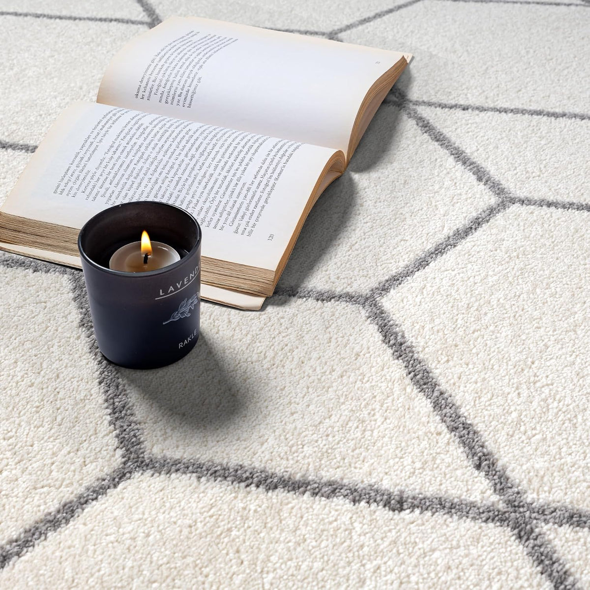 Sanat Trellis – Kurzflor-Teppich Rund Creme