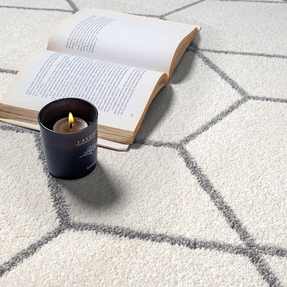 Sanat Trellis – Kurzflor-Teppich Rund Creme