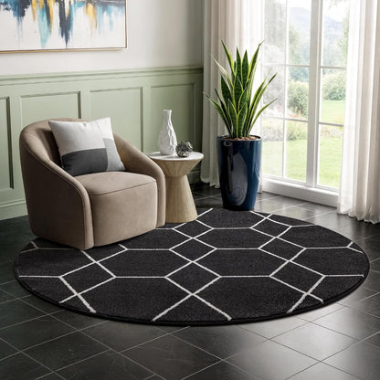 Sanat Trellis – Kurzflor-Teppich Rund Schwarz