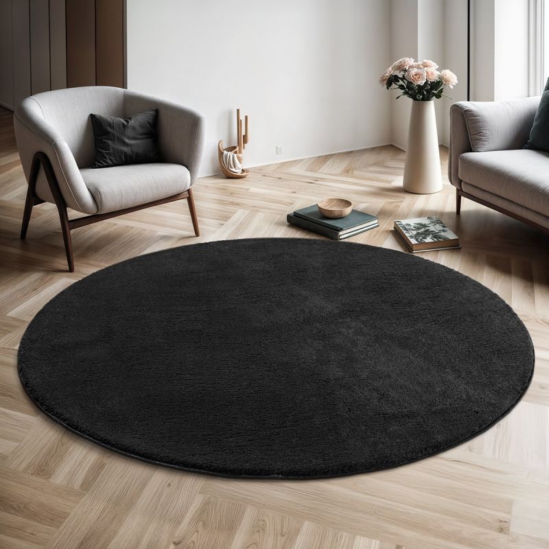 Hochflor Teppich Loft 37 90 Black – Rund