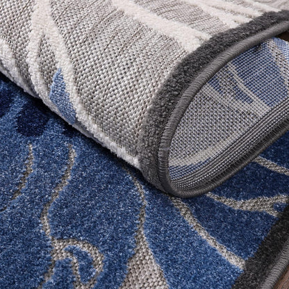 Floral Outdoor Teppich, Gray-Blau – Wetterfest, Wasserabweisend & Pflegeleicht | Balkon, Terrasse & Garten