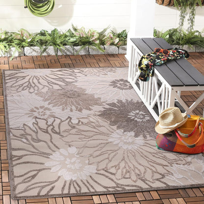 Floral Outdoor Teppich, Creme – Wetterfest, Wasserabweisend & Pflegeleicht | Balkon-terrasse-garten