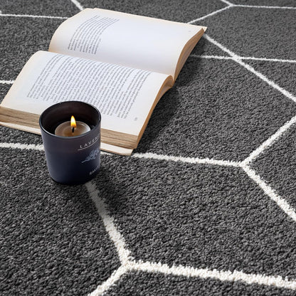 Sanat Trellis – Kurzflor-Teppich Rund Dunkelgrau