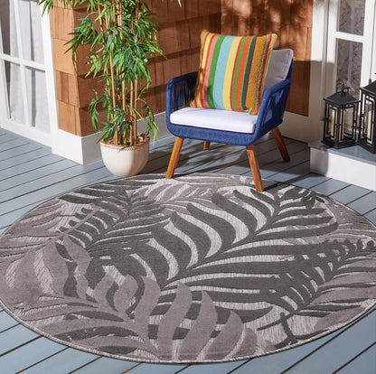 Floral Outdoor Teppich Rund, Gray – Wetterfest, Wasserabweisend & Pflegeleicht | Balkon, Terrasse & Garten