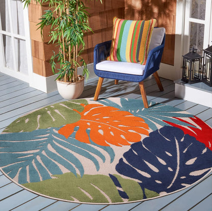 Floral Outdoor Teppich Rund, Multi – Wetterfest, Wasserabweisend & Pflegeleicht | Für Balkon, Terrasse & Garten