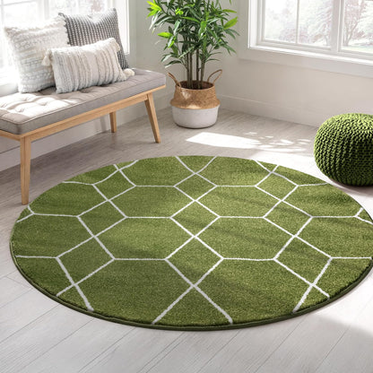 Sanat Trellis – Kurzflor-Teppich Rund Grün