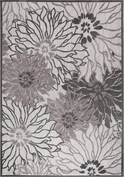 Floral Outdoor Teppich, Gray – Wetterfest, Wasserabweisend & Pflegeleicht | Balkon, Terrasse & Garten