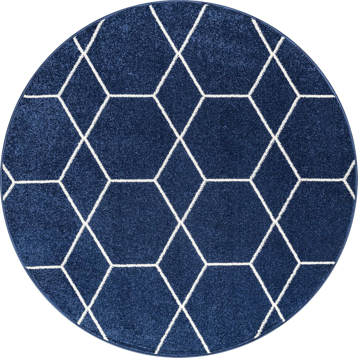 Sanat Trellis – Kurzflor-Teppich Rund Marineblau