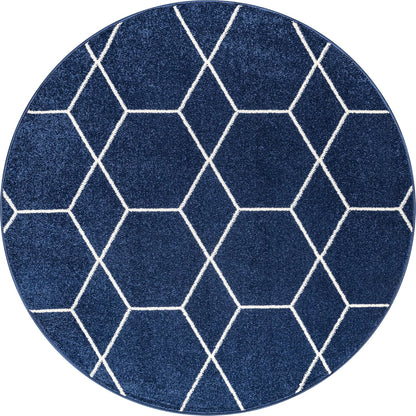 Sanat Trellis – Kurzflor-Teppich Rund Marineblau