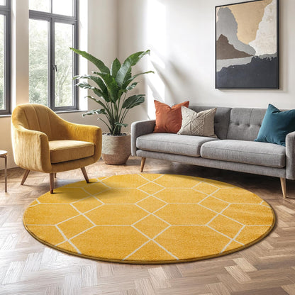 Sanat Trellis – Kurzflor-Teppich Rund Gelb