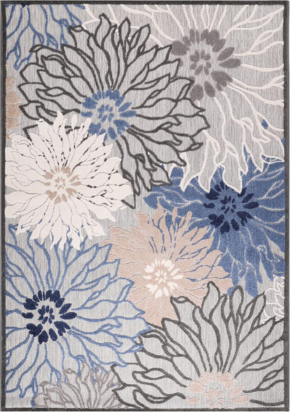 Floral Outdoor Teppich, Gray-Blau – Wetterfest, Wasserabweisend & Pflegeleicht | Balkon, Terrasse & Garten