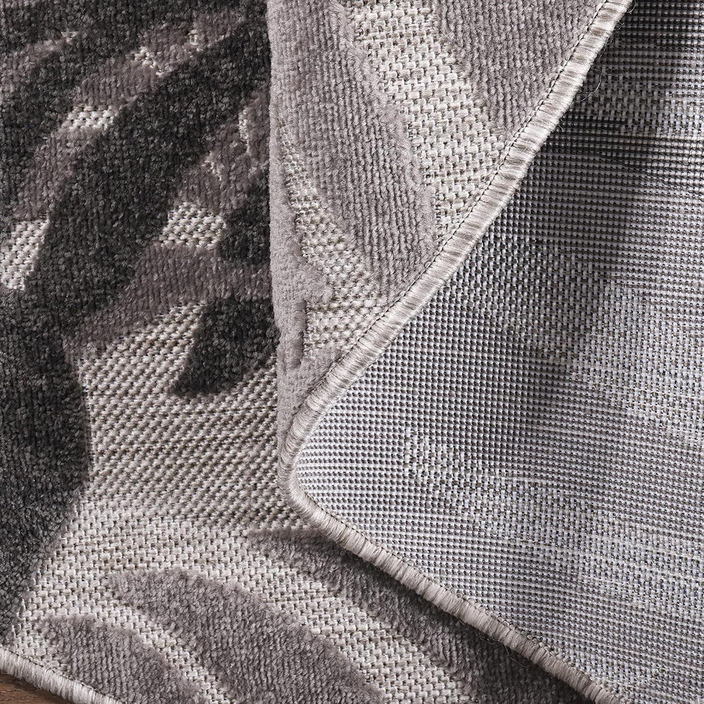 Floral Outdoor Teppich Rund, Gray – Wetterfest, Wasserabweisend & Pflegeleicht | Balkon, Terrasse & Garten