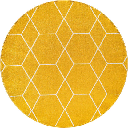 Sanat Trellis – Kurzflor-Teppich Rund Gelb