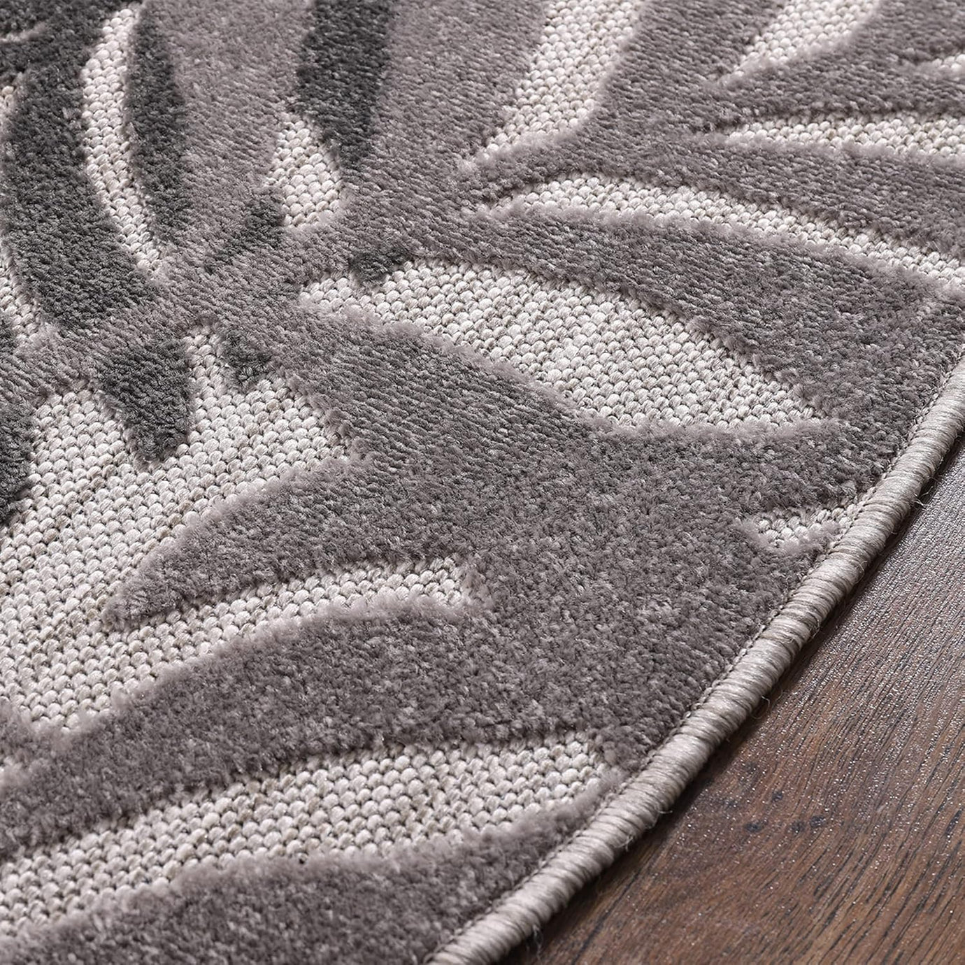 Floral Outdoor Teppich Rund, Gray – Wetterfest, Wasserabweisend & Pflegeleicht | Balkon, Terrasse & Garten