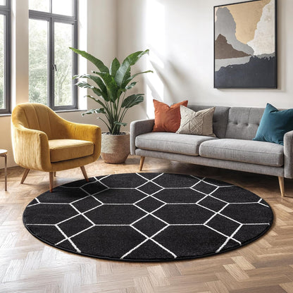 Sanat Trellis – Kurzflor-Teppich Rund Schwarz