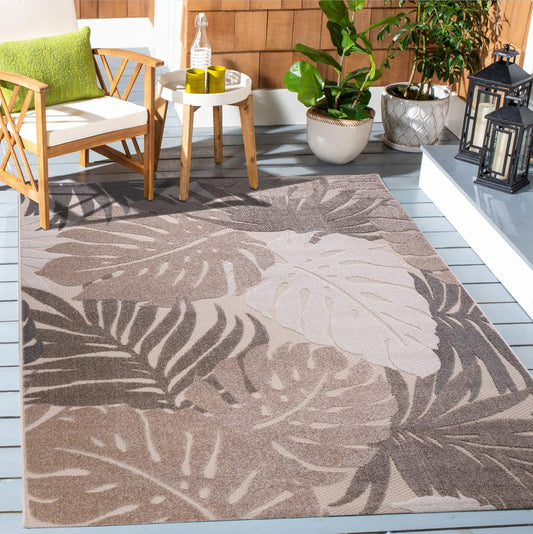 Floral Outdoor Teppich, Beige – Wetterfest, Wasserabweisend & Pflegeleicht | Balkon, Terrasse & Garten