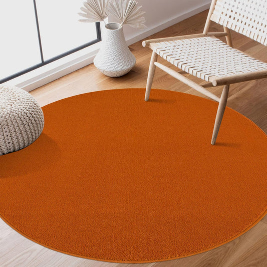 Kurzflor Teppich Uni 9510 Orange – Rund