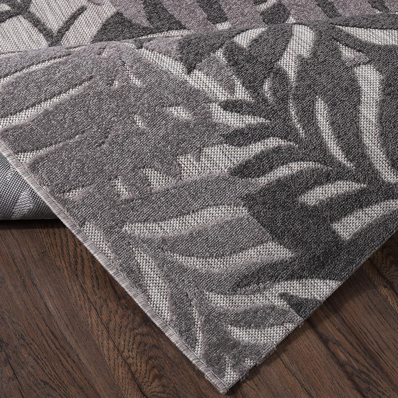 Floral Outdoor Teppich, Gray – Wetterfest, Wasserabweisend & Pflegeleicht | Balkon, Terrasse & Garten