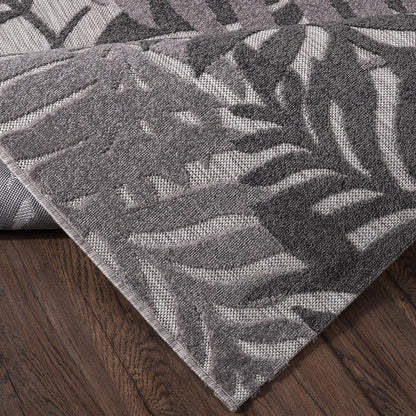 Floral Outdoor Teppich, Gray – Wetterfest, Wasserabweisend & Pflegeleicht | Balkon, Terrasse & Garten