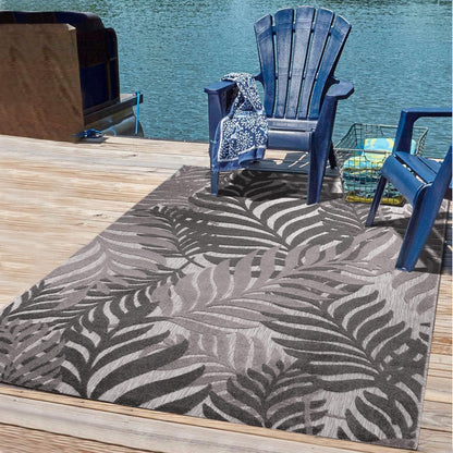 Floral Outdoor Teppich, Gray – Wetterfest, Wasserabweisend & Pflegeleicht | Balkon, Terrasse & Garten