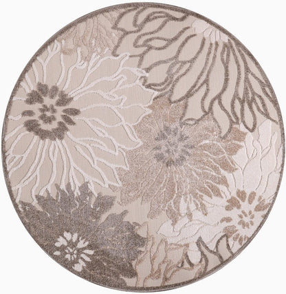 Floral Outdoor Teppich Rund, Creme– Wetterfest, Wasserabweisend & Pflegeleicht | Für Balkon, Terrasse & Garten
