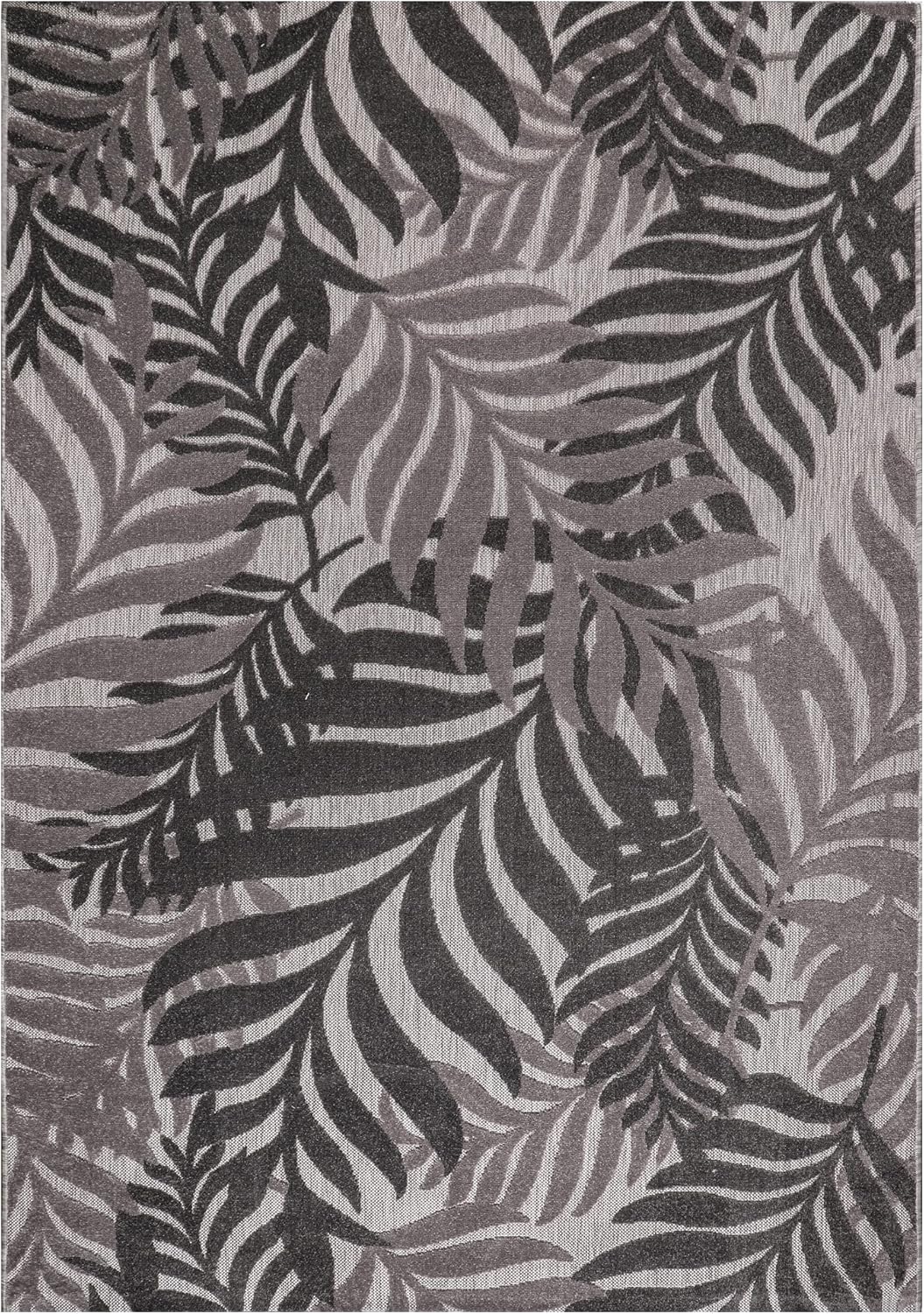 Floral Outdoor Teppich, Gray – Wetterfest, Wasserabweisend & Pflegeleicht | Balkon, Terrasse & Garten