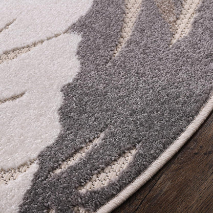 Floral Outdoor Teppich Rund, Beige – Wetterfest, Wasserabweisend & Pflegeleicht | Für Balkon, Terrasse & Garten