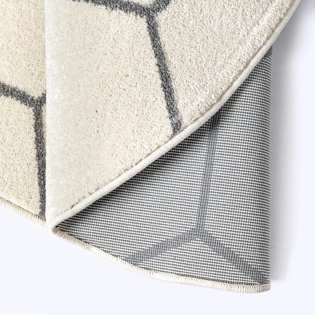 Sanat Trellis – Kurzflor-Teppich Rund Creme