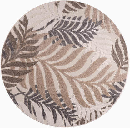 Floral Outdoor Teppich Rund, Creme– Wetterfest, Wasserabweisend & Pflegeleicht | Für Balkon, Terrasse & Garten
