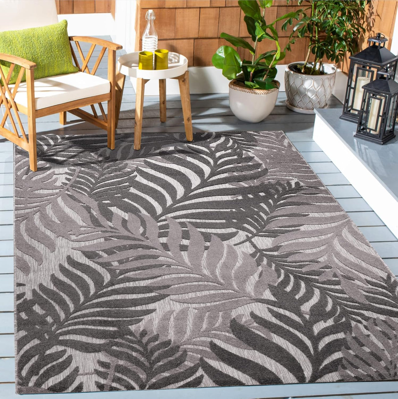 Floral Outdoor Teppich, Gray – Wetterfest, Wasserabweisend & Pflegeleicht | Balkon, Terrasse & Garten