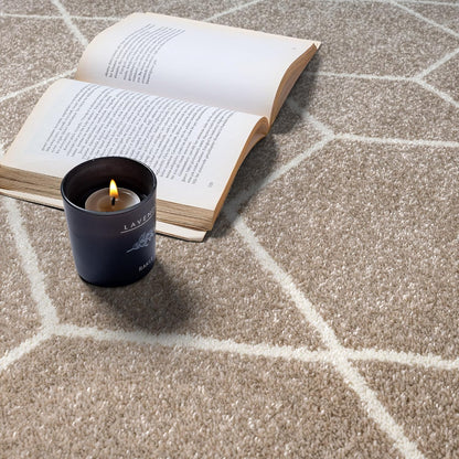 Sanat Trellis – Kurzflor-Teppich Rund Beige