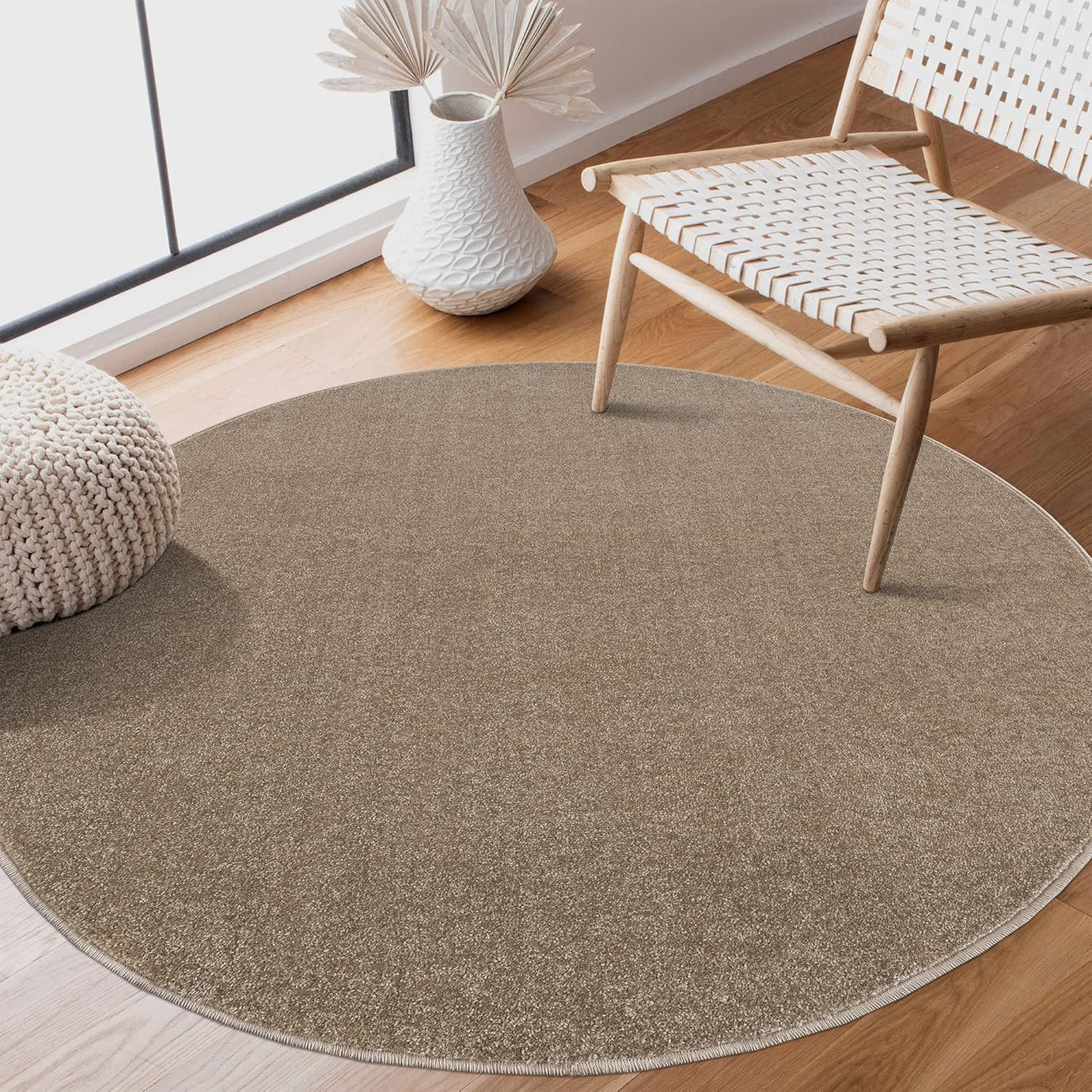 Kurzflor Teppich Uni 9507 Beige – Rund