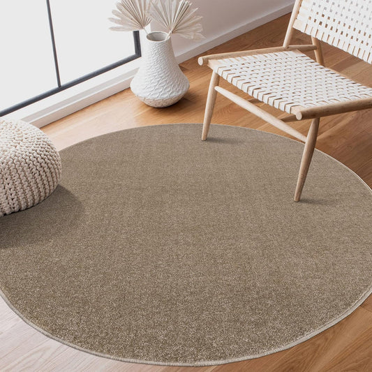 Kurzflor Teppich Uni 9507 Beige – Rund
