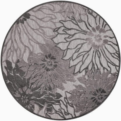 Floral Outdoor Teppich Rund, Gray – Wetterfest, Wasserabweisend & Pflegeleicht | Für Balkon, Terrasse & Garten
