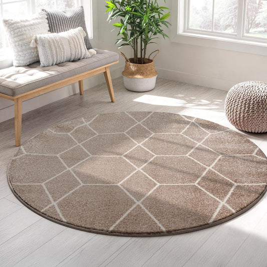 Sanat Trellis – Kurzflor-Teppich Rund Beige