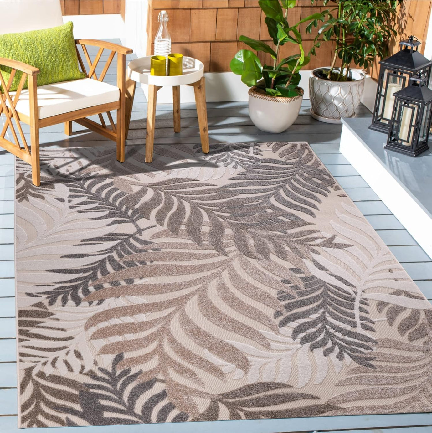 Floral Outdoor Teppich, Creme – Wetterfest, Wasserabweisend & Pflegeleicht | Balkon-terrasse-garten