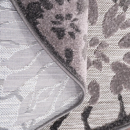 Floral Outdoor Teppich Rund, Gray – Wetterfest, Wasserabweisend & Pflegeleicht | Für Balkon, Terrasse & Garten