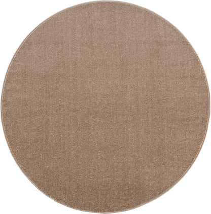 Kurzflor Teppich Uni 9507 Beige – Rund