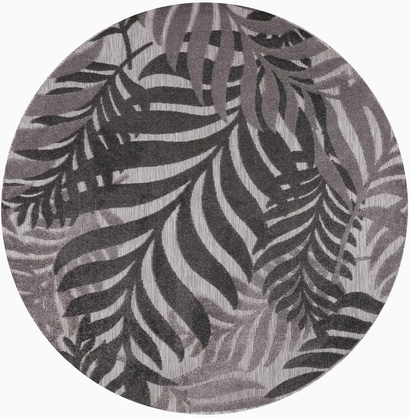 Floral Outdoor Teppich Rund, Gray – Wetterfest, Wasserabweisend & Pflegeleicht | Balkon, Terrasse & Garten