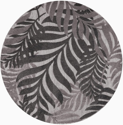 Floral Outdoor Teppich Rund, Gray – Wetterfest, Wasserabweisend & Pflegeleicht | Balkon, Terrasse & Garten