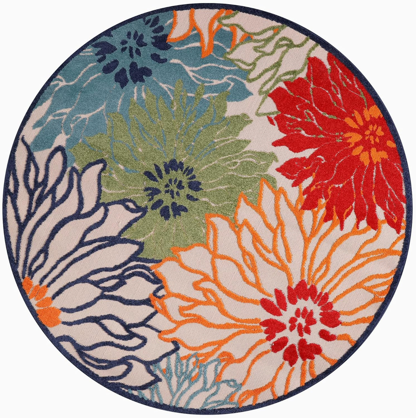 Floral Outdoor Teppich Rund, Multi – Wetterfest, Wasserabweisend & Pflegeleicht | Für Balkon, Terrasse & Garten