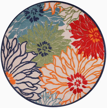 Floral Outdoor Teppich Rund, Multi – Wetterfest, Wasserabweisend & Pflegeleicht | Für Balkon, Terrasse & Garten