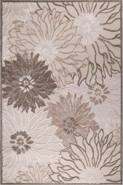Floral Outdoor Teppich, Creme – Wetterfest, Wasserabweisend & Pflegeleicht | Balkon-terrasse-garten