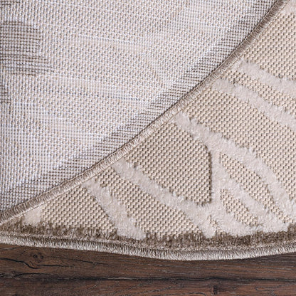Floral Outdoor Teppich Rund, Creme– Wetterfest, Wasserabweisend & Pflegeleicht | Für Balkon, Terrasse & Garten